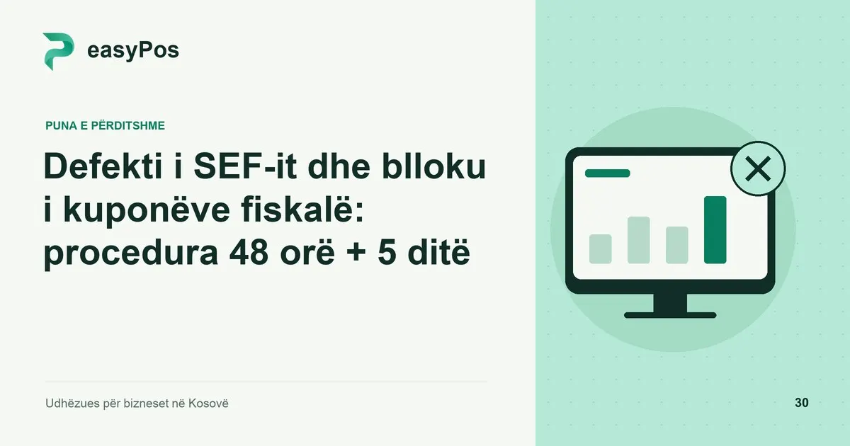 Ilustrim easyPos për artikullin: Defekti i SEF-it dhe blloku i kuponëve fiskalë: procedura 48 orë + 5 ditë